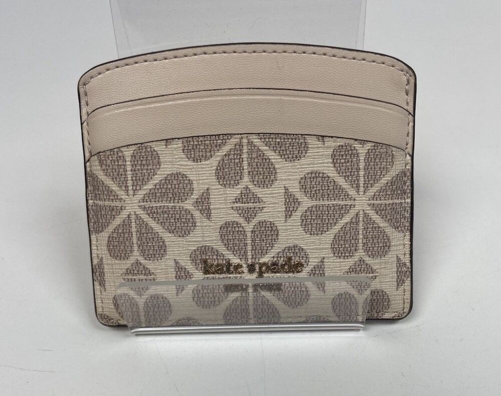 Kate Spade Signature Spade Flower Small Slim Card Holder Dark Beige - Picture 2 of 6